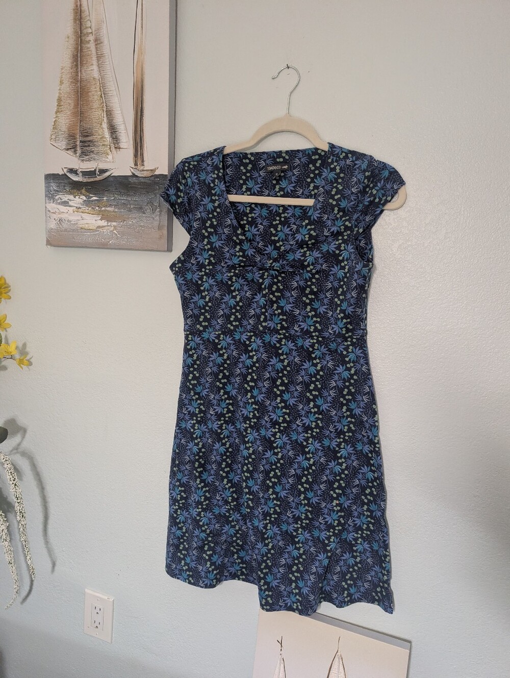 toad And Co Blue Floral Cap-Sleeve Women's Dress Size Medium